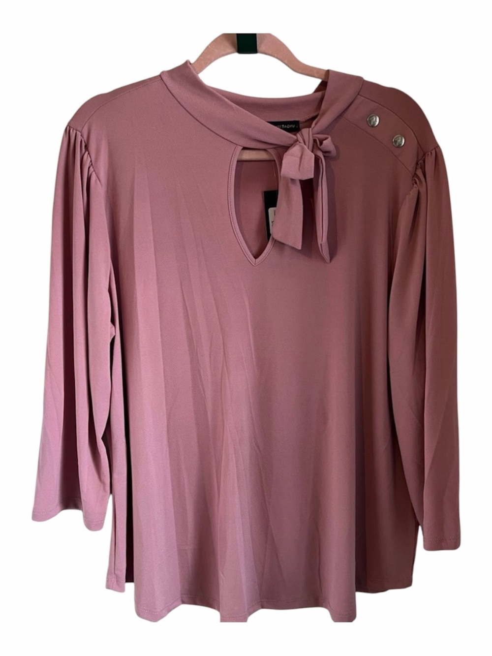 NWT Adrienne Vittadini Mauve Tie-Neck Long Sleeve Top